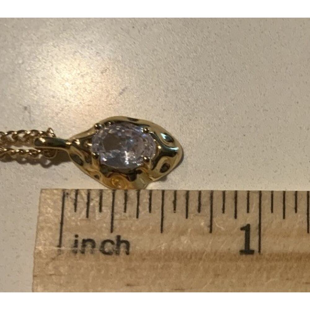 Molten Gold CZ Solitaire Solanales Pendant Necklace Crystal CZ Boho Sculptural - Picture 9 of 9